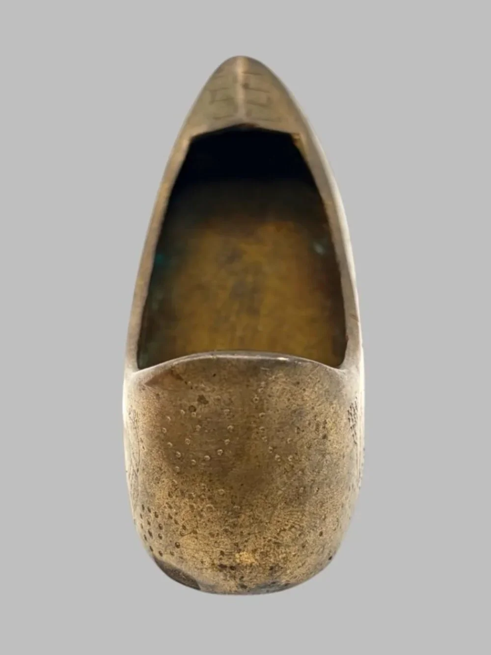Vintage 1950s Korean Brass Slipper Ashtray Engraved Flower Trinket Dish 5